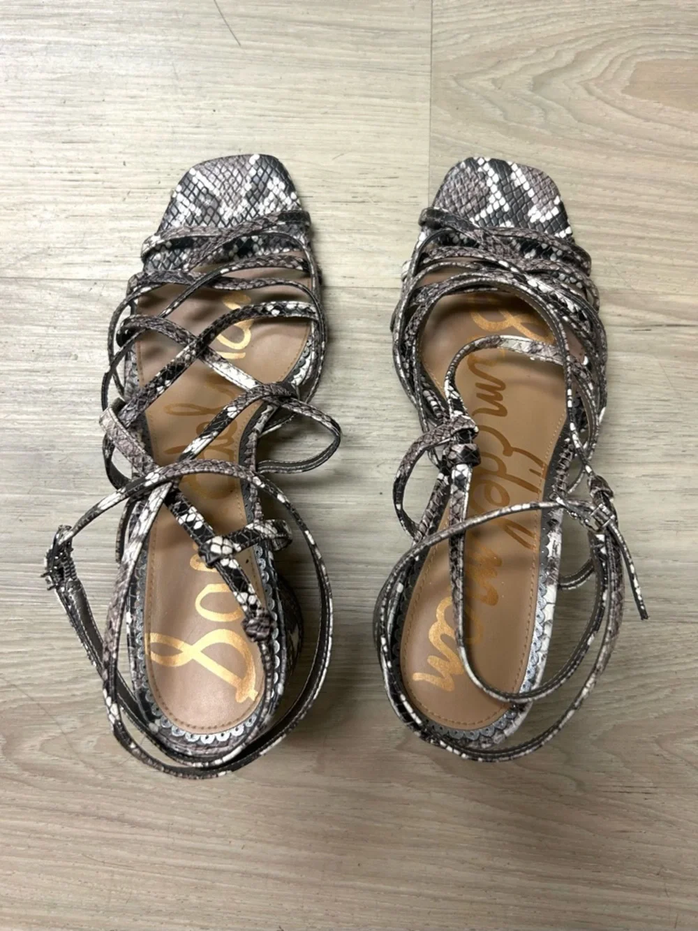 Sam Edelman Sandals Daffodil Snakeskin Stappy Heels Women Sz 9.5M Trendy Modern - Picture 7 of 13